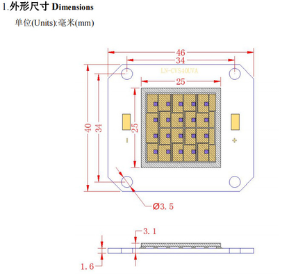 395nm 40000-50000mW 4046 UV LED Chips 100w Dengan Sirkuit 10S4P