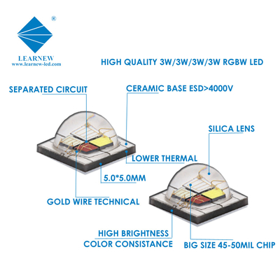 12W SMD5050 RGBW Chips 350mA 620-630nm 520-530nm 460-470nm 3000K Untuk lampu panggung