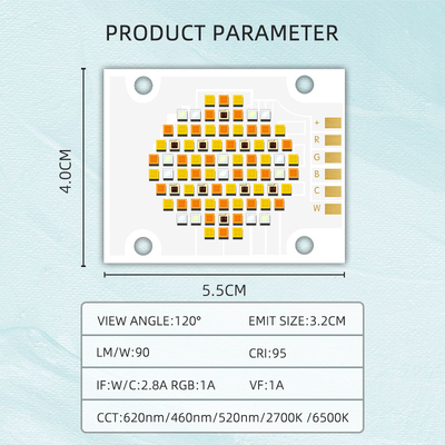 180W Lima Warna COB LED Chip RGBCW High Power LED Chip VF 24V EMIT Ukuran 32mm Outlet