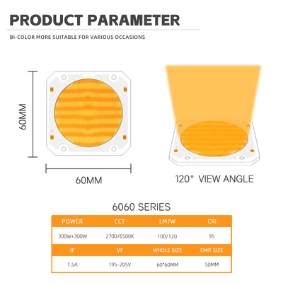 High Power Bi Color 300W 6060 Flip Chip Custom Cob Led Chip Untuk Commercial Led Light Lampu panggung