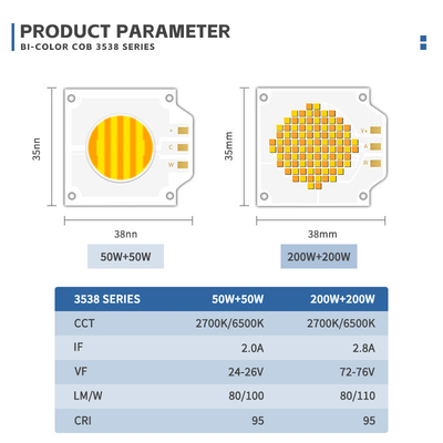 2700k 6500k Disesuaikan CCT LED COB 500W 200W High Power Ra95 Ra97 COB LED Chip untuk lampu fotografi
