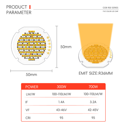 Keramik yang disesuaikan SMD Led R50 Chip 2700K 6500K 300W-70W Sudut Khusus 30 60 90 120 derajat IF 1-4A VF 42-46V