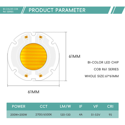 kekuatan tinggi 200W 6060 led cob chip bi warna chip untuk cahaya fotografi