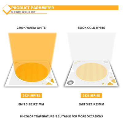 50W+50W Dimmable COB 2700k+6500k Chip 28*28mm 1400mA Ra95 High Power LED Diode untuk Downlight/Wash Lights