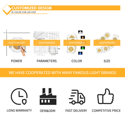 COB LED Chip 2800k / 6500k CCT CRI tinggi RA95 COB LED Chip R21mm 40W+40W 100-110lm/w 1.1A 36-38V untuk lampu panggung