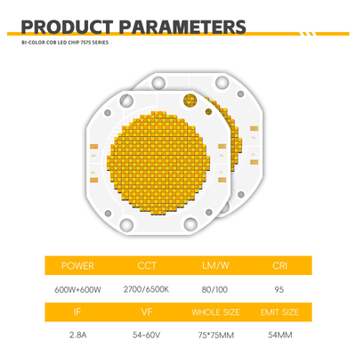 Bi Color 2700K 6500K High Power CRI 95 600W COB LED Chip Module PCB Board untuk LED Video Fill Photography Light