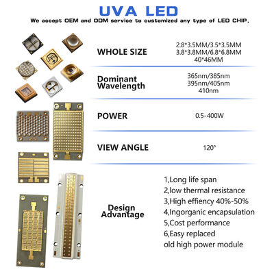 Chip LED UV yang dapat disesuaikan SMD 3535 3838 8025 220-420nm Garansi 5 Tahun