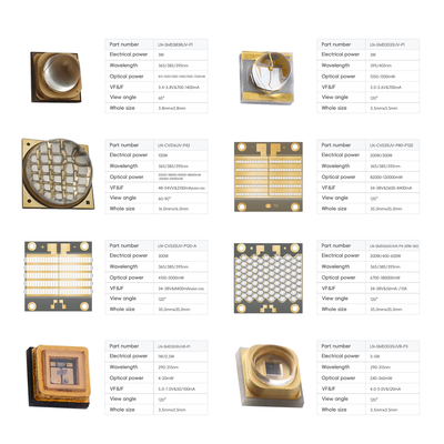Chip LED UV 3.5x3.5mm 1W-50W 300-385nm untuk Pengobatan Medis