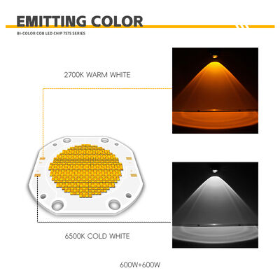 600W+600W BICOLOR COB LED CHIP CCT COB 7575 SERIES Disetel COB LED Chip Lampu Fotografis Warna Putih Dimmable CRI95 10A