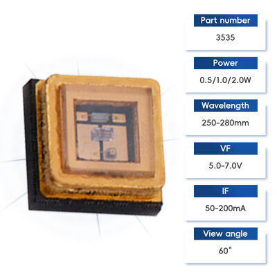 1W 3535 UVC LED Lamp Bead Deep Ultraviolet Sterilisasi Solidification Closet Disinfection Emitting Color Wavelengths 250-280nm