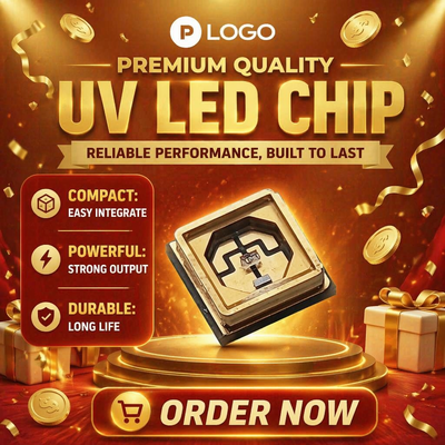 Chip LED UV dengan Keandalan Tinggi (Bahan Ingan) untuk Sterilisasi/Pengeringan/Penginderaan Panjang Gelombang yang Dapat Disesuaikan 70 Lm/W 90 CRI 0,5W